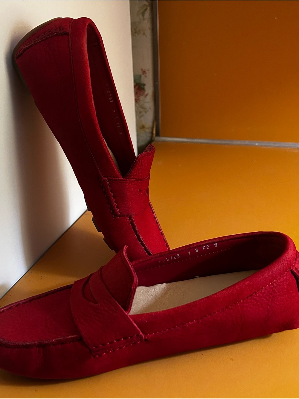 Cole Haan Red Suede Penny Loafers/Driving Shoes Size 7